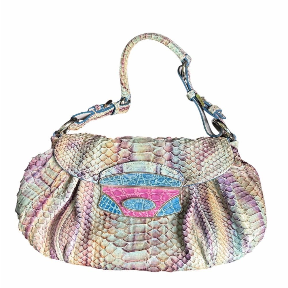 Prada Python Leather Small Shoulder Bag W/ Gunmetal Buckles